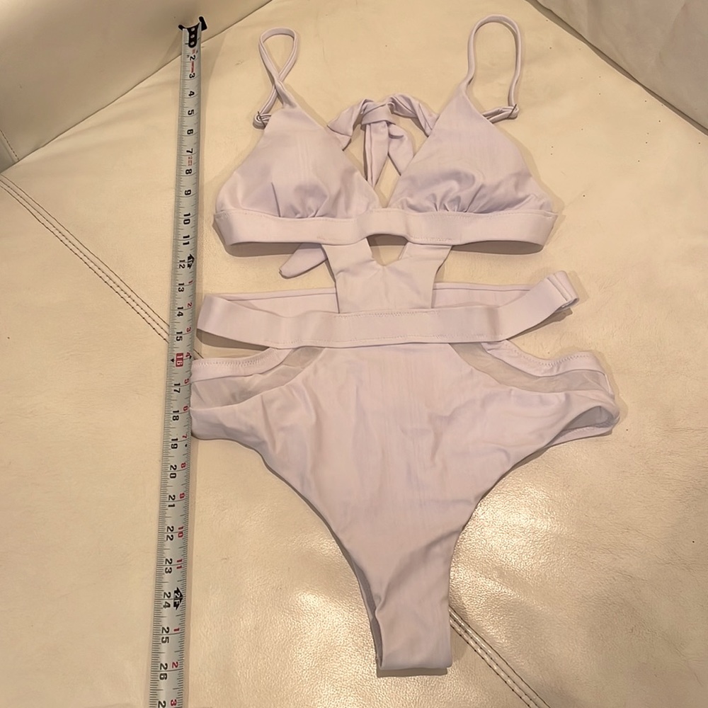 NWT cut out swimsuit XL M S white sexy monokini mesh high leg cage cut out mesh - Picture 8 of 8